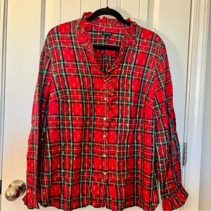 Talbots Vibrant Red Plaid Blouse